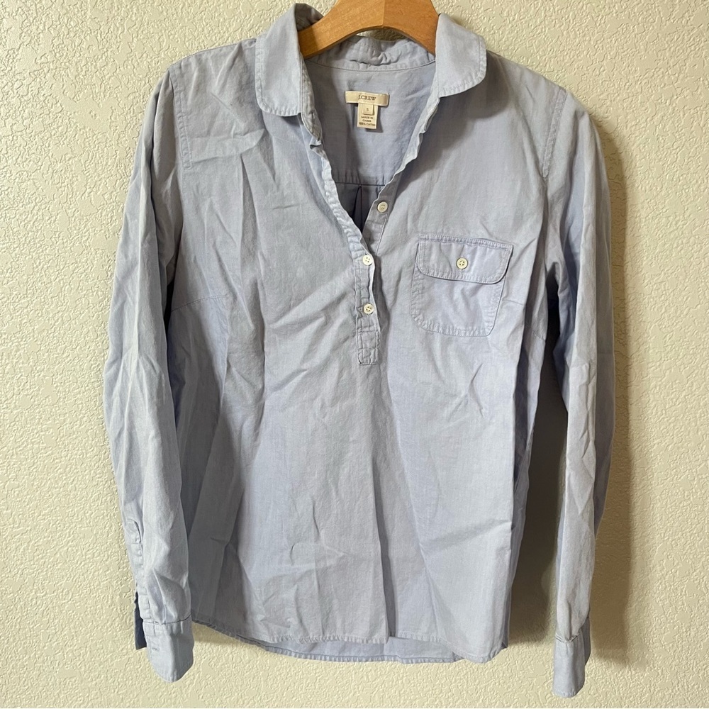 J. Crew Light Blue Chambray Casual 3/4 Button Down Shirt Lightweight 100% Cotton